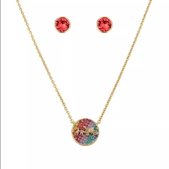 COACH Horse Carriage Crystal Necklace and Stud Earrings Set, 16" + 2" Extension - Picture 10 of 10